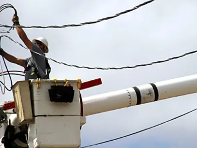 Electric company utility pole worker