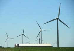 Wind turbines on a farm in Iowa